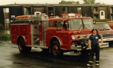 Laird Cole in Firefighter bunker gear with Kearsarge Fire Department Engine 23