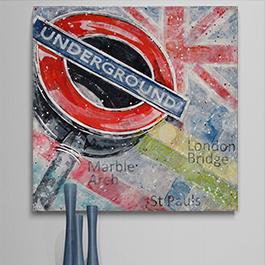 acrylic painting, london underground, underground sign, london painting