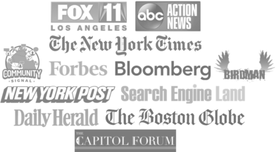 Interviewed by: Fox 11 Los Angeles, ABC Action News, Forbes, Bloomberg, New York Post, Search Engine Land, Daily Herald, The Boston Globe, The Capital Forum