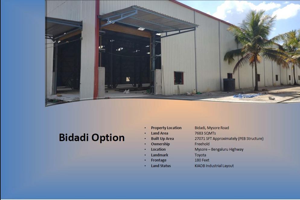 Bidadi Industrial Manufacturing 2 Acres Shed For Rent