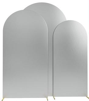 SILVER BACKDROP FABRIC ARCH COVERS FOR RENT