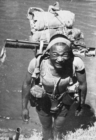 Gurkha crossing the Irrawaddy River in Burma