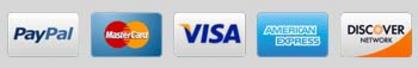 Paypal, mastercard,visa, amex and discover card logos for accepted payments