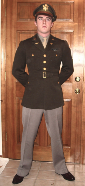 US Army Air Force officer in Pinks and greens uniform with crusher style hat
