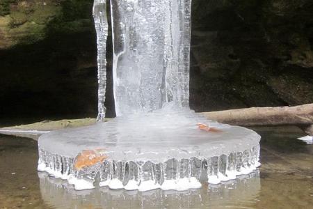 ice formation during winter guided nature hike in hocking