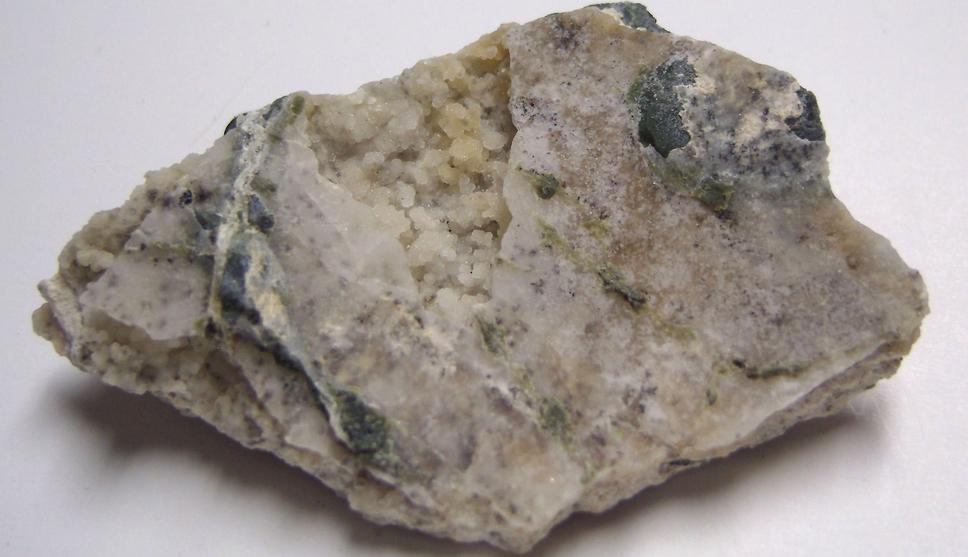fluorescent CHALCEDONY and MAGNESITE - Bare Hills Serpentine Quarry East, Bare Hills, Baltimore County, Maryland, USA