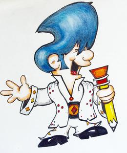 Rockin' the Toons! A cartoon figure sings into a pencil.