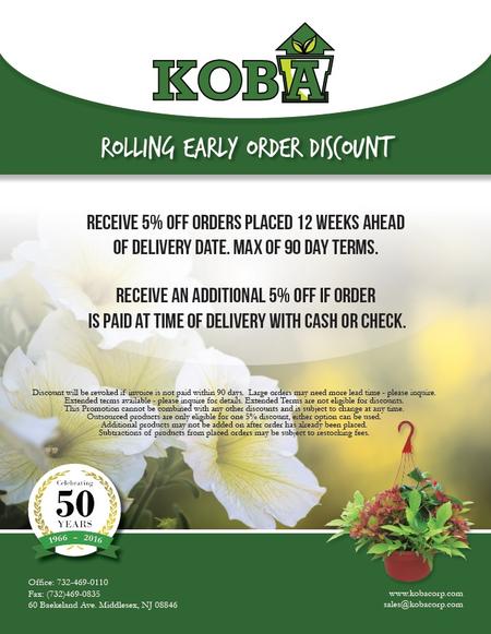 KOBA's Rolling Early Order Discount Flyer
