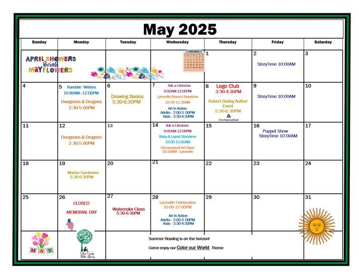 May Calendar of events