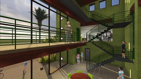 3D Green Planet Achitects bridges between office and apartments, elevator