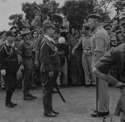 Japanese surrender in Rangoon in May 1945 during WW2