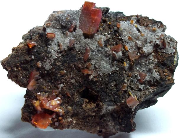 WULFENITE with fluorescent FLUORITE, ARAGONITE, Red Cloud Mine, Silver District, Trigo Mountains, La Paz County, Arizona, USA