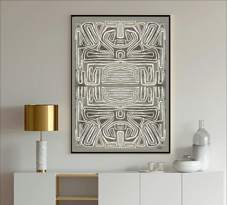 Gray Abstract Painting with white Lines