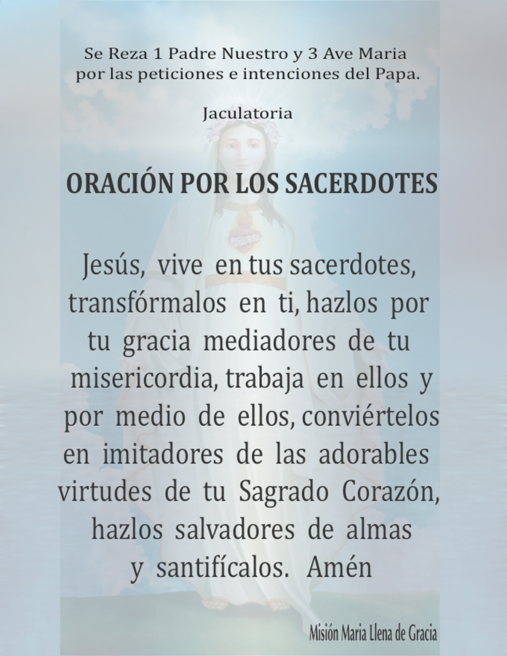 ORACION POR LOS SACERDOTES - MARIA LLENA DE GRACIA