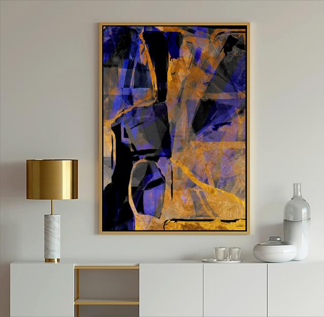Modern Art deco Abstract geometric art in gray, silver, gold and white