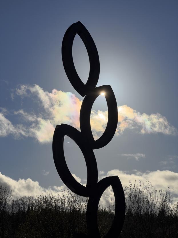 Regeneration sculpture at sunset