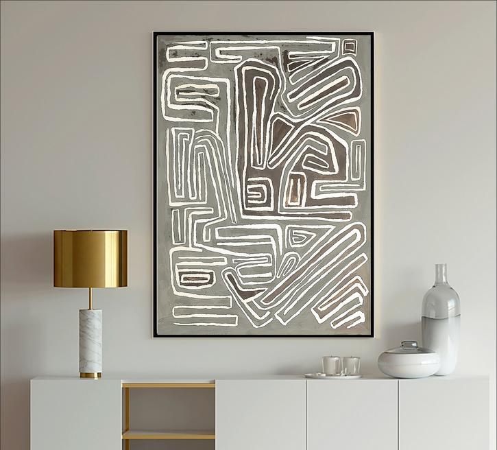 Gray Abstract Painting with white Lines