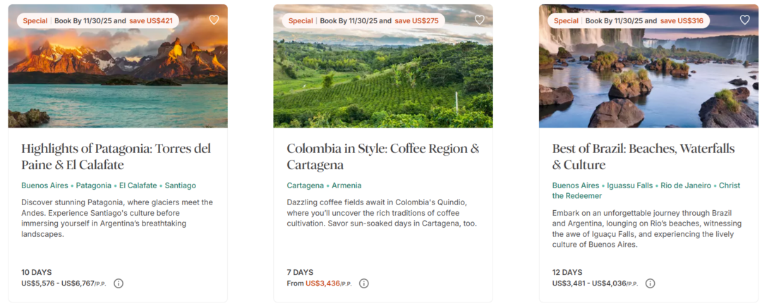 Brazil, Buenos Aires, Colombia, Cartagena vacation packages