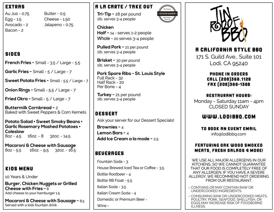 Tin Roof BBQ Lunch Menu