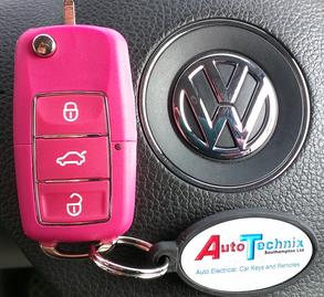 Replacement Volkswagen remote flip key in pink