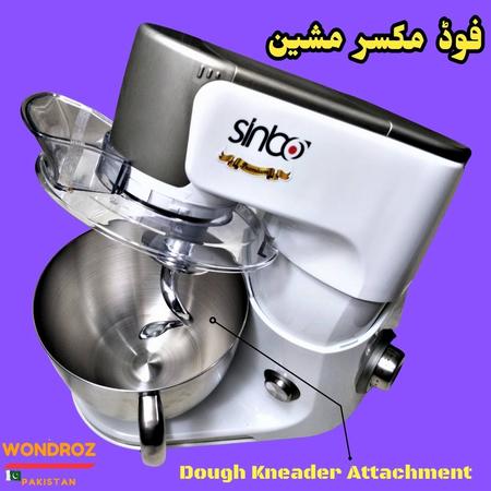 Food Stand Mixer in Pakistan. It has four attachments for dough kneading, pizza dough mixing, food beater or electric whisk and meat mincer