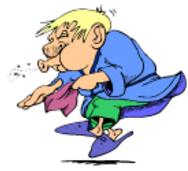 Clipart image of a man in blue rub sneezing. Man appears to be sick with the flu.