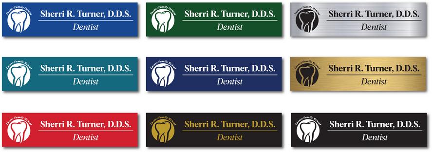 Name plates 8x2 size: Colors are Patriot Blue, Evergreen, Teal, Navy, Crimson Red, Black to Gold, Black to white, Brushed silver and Brushed Gold