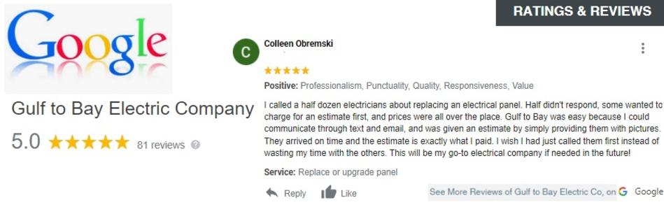 Gulf to Bay Electric Google Reviews