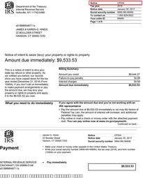IRS Notice CP 504 - Final Notice - Balance Due Notice - Notice of intent to seize (levy) your property or rights to property