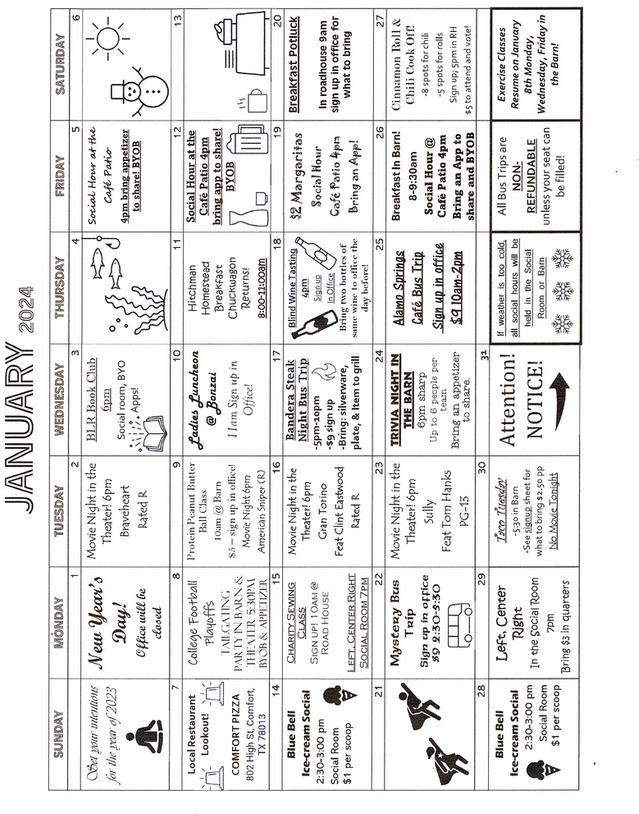 Calendar Buckhorn Lake Resort