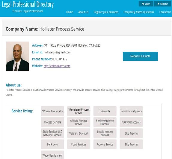 Hollister Process Service Findmylegal.com