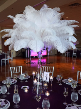 Black candelabra ostrich feathers centerpiece - RentalCenterpiece