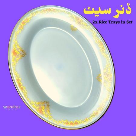 Dinner Set in Pakistan. Best Glass Dinner Set with Gold Plated Edges and Floral Motif. Buy Elegant Imported Dinner Set at Wondroz Pakistan