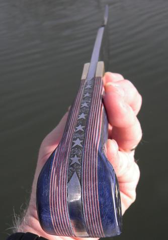 Red white and blue patriotic themed knife with micarta handles and etched stars on the knifes spine. FREE step by step instructions. www.DIYeasycrafts.com