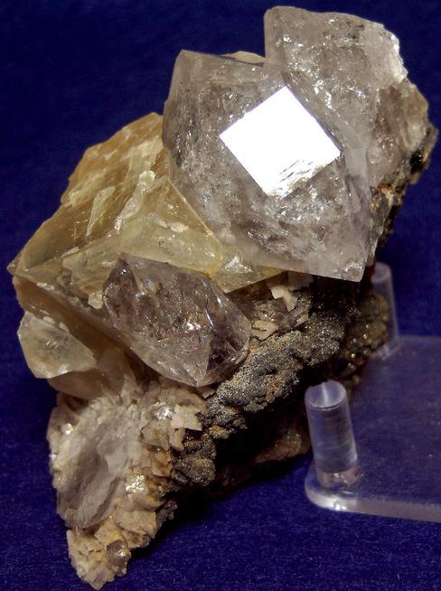 fluorescent Herkimer Diamond QUARTZ, DOLOMITE, CALCITE, MARCASITE, PYROBITUMEN - St. Johnsville, Montgomery County, New York, USA - ex Adrian Labuz 1970s