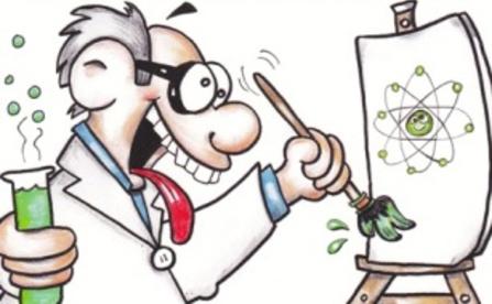 It's Scientoonic! A scientist drawing with a brush.