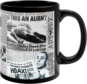 Alien Autopsy Newspaper Black Glossy Mug
