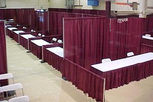 trade show rod and drape set up