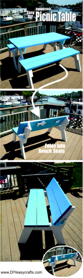 How to make a convertible folding picnic table. www.DIYeasycrafts.com