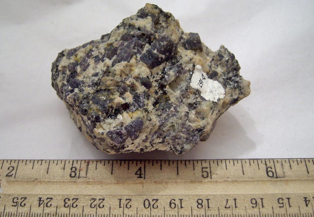 Blue gray Corundum Sapphire crystals, Baddeleyite, Biotite mica, Bozeman Corundum Co. Mine, Gallatin Gateway, Gallatin County, Montana, USA, ex Rutgers Geology Museum