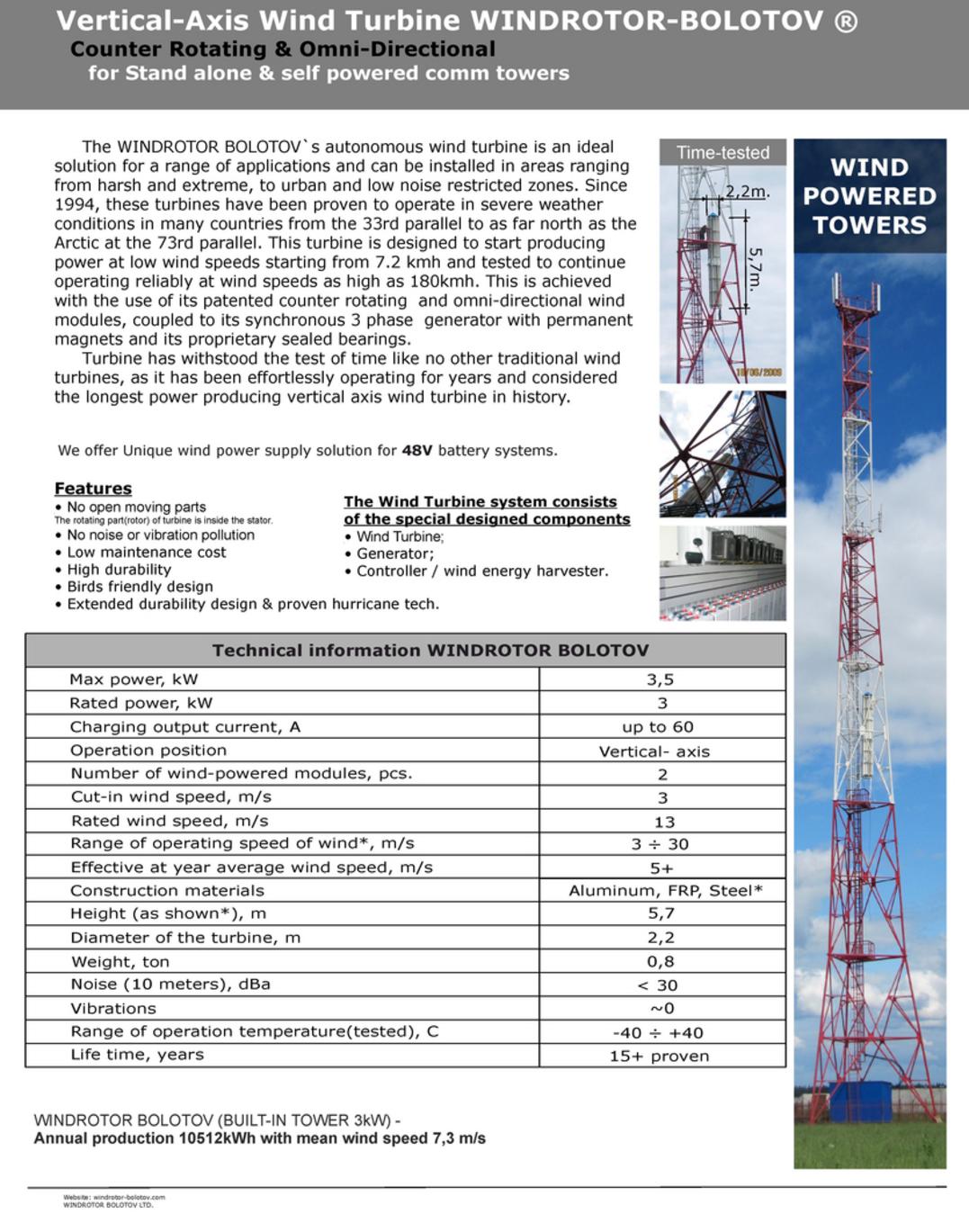 Autonomous Renewable Energy Solution VRTB/WTRB Communication Tower