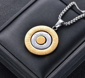 Rotatable Round Zodiac Titanium Steel Pendant, Necklace Ornament