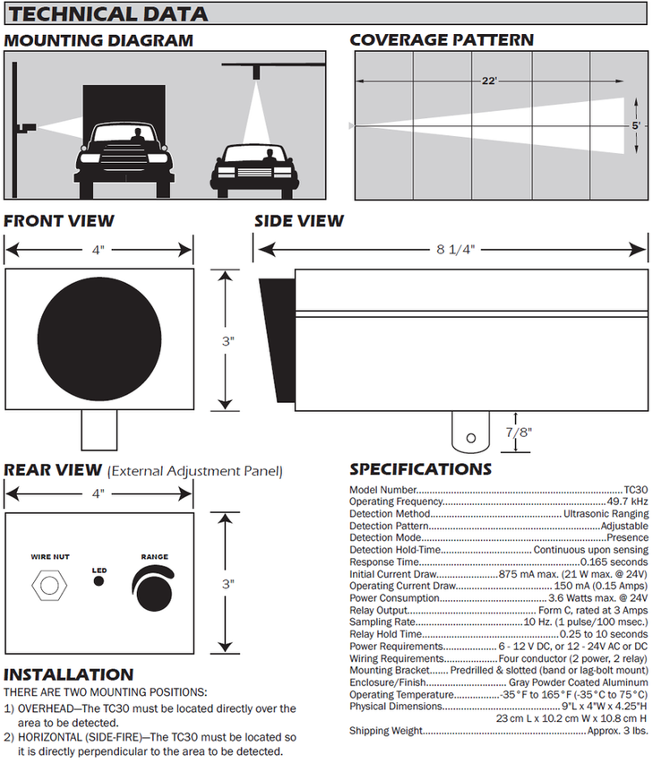 MS SEDCO TC30 Ultrasonic Vehicle Presence Sensor