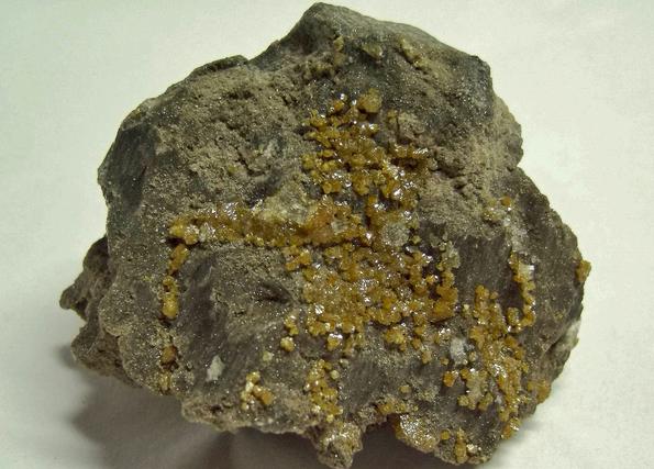SPHALERITE, CALCITE, SW LW fluorescent FLUORITE - Dufferin Aggregates / Flamboro Quarry ("Flamborough Quarry"), West Flamborough Township, Hamilton, (Wentworth County), Ontario, Canada - ex Donald Lapham