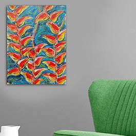 botanical flowers, lobster claw, large painting