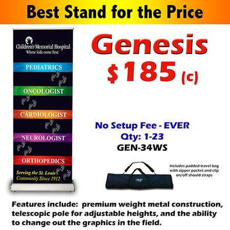 34" retractable banner stand, silver base, great price