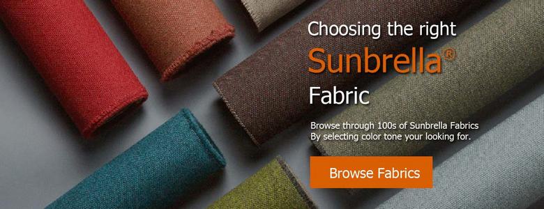 green, blue, red, orange and grey sunbrella fabric rolls to help choose the right color for you