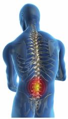see through picture of human with skeletal system showing and orange glow arund lower back
