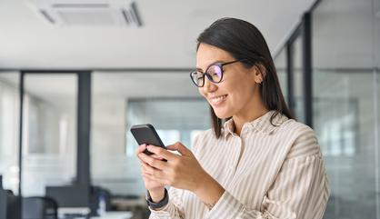 Image of a businesswoman at a corporate office