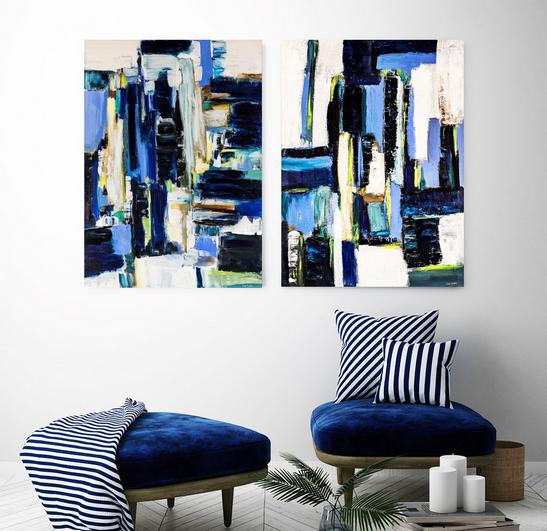 Navy blue and multi color Abstract Art painting print